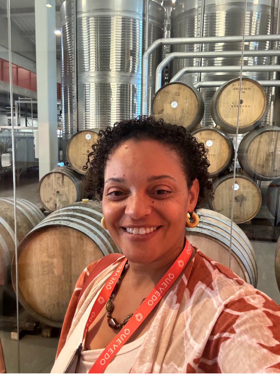 Jamaica smiling at Quevedo winery in the Douro